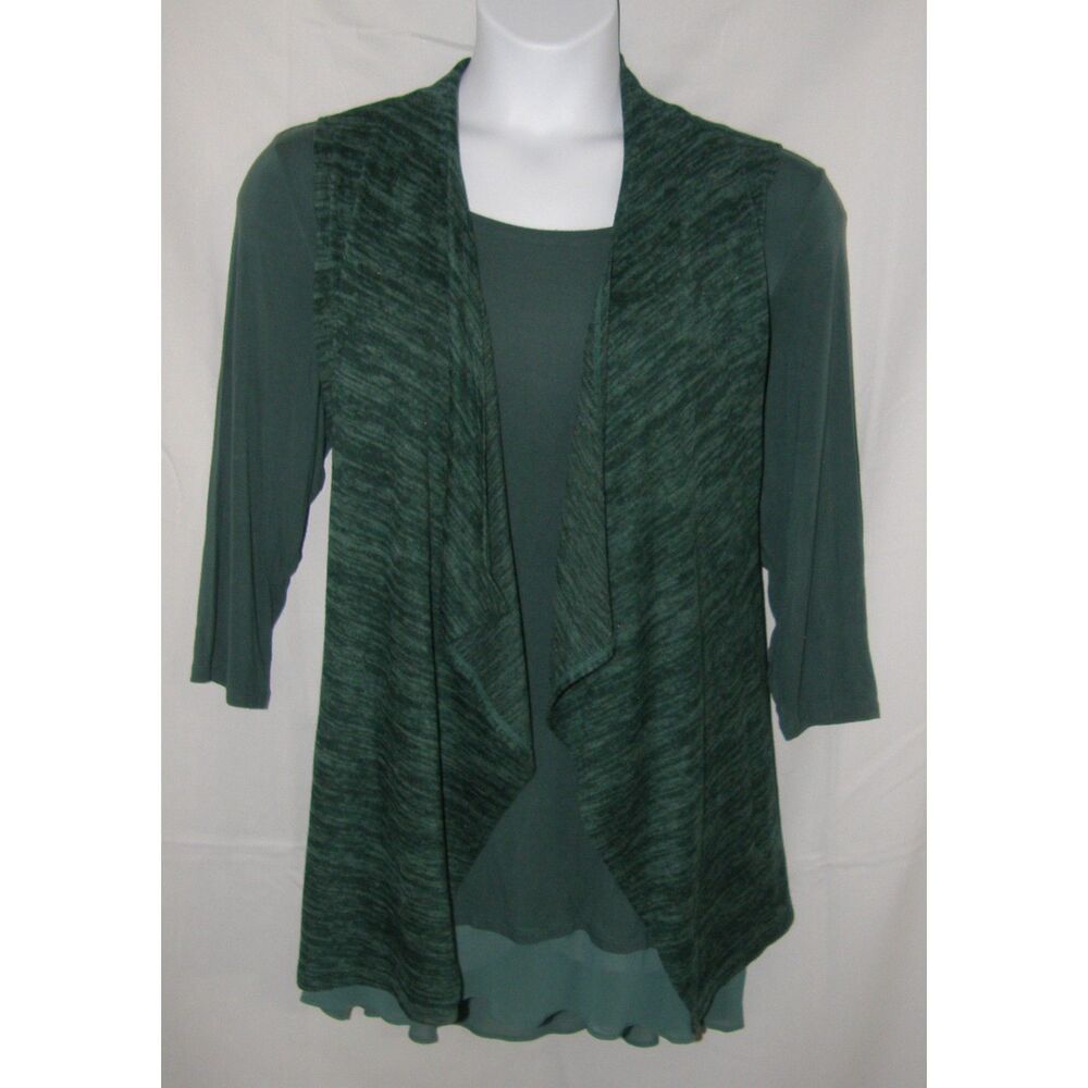 LOGO LORI GOLDSTEIN Green Plus Sz 1X Soft Stretchy Tunic Shirt & Vest 2 Pc Set